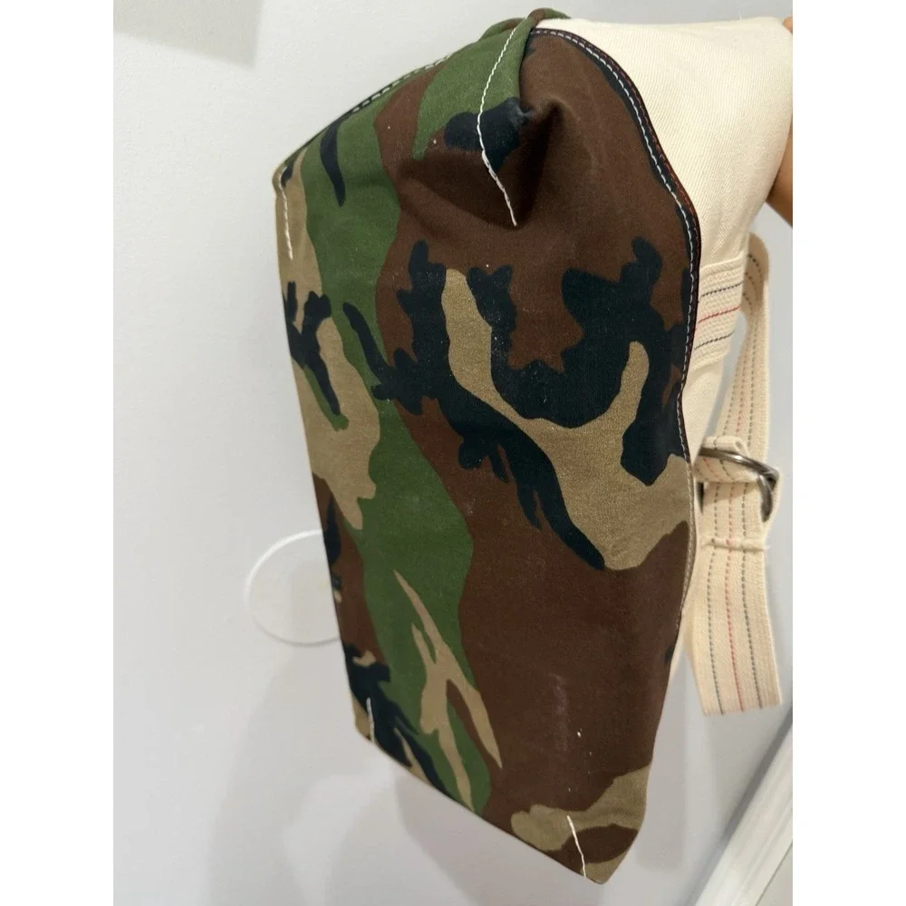 L.L.Bean Signature Tote Woodland Camo Bottom O Ring Adjustable Handles 22x14